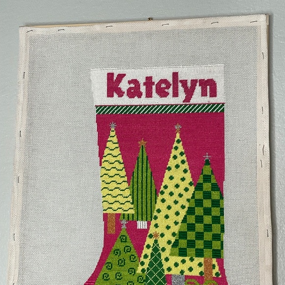 Needlepoint Oh Christmas Tree Pink  stocking On Canvas The Meredith collection - Picture 2 of 7